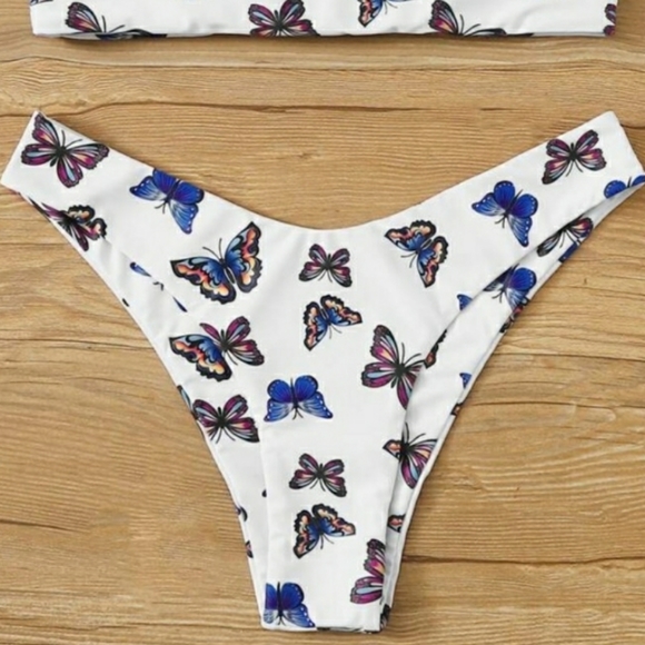 Butterfly Print Lace Up Bandeau High Cut Bikini - Picture 5 of 5